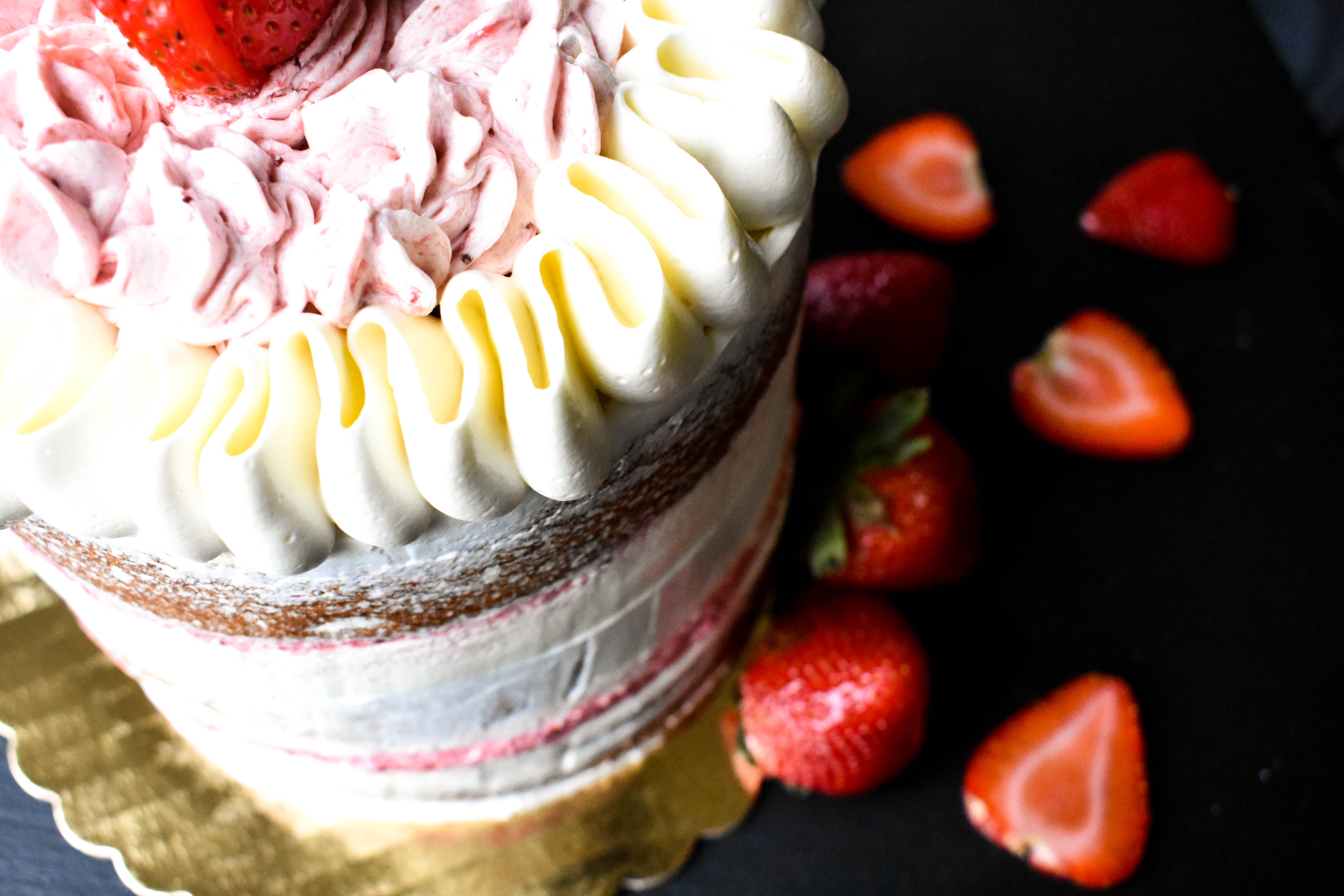 Roasted Strawberries and Goat Cheese Cream Cake Social Buttercream