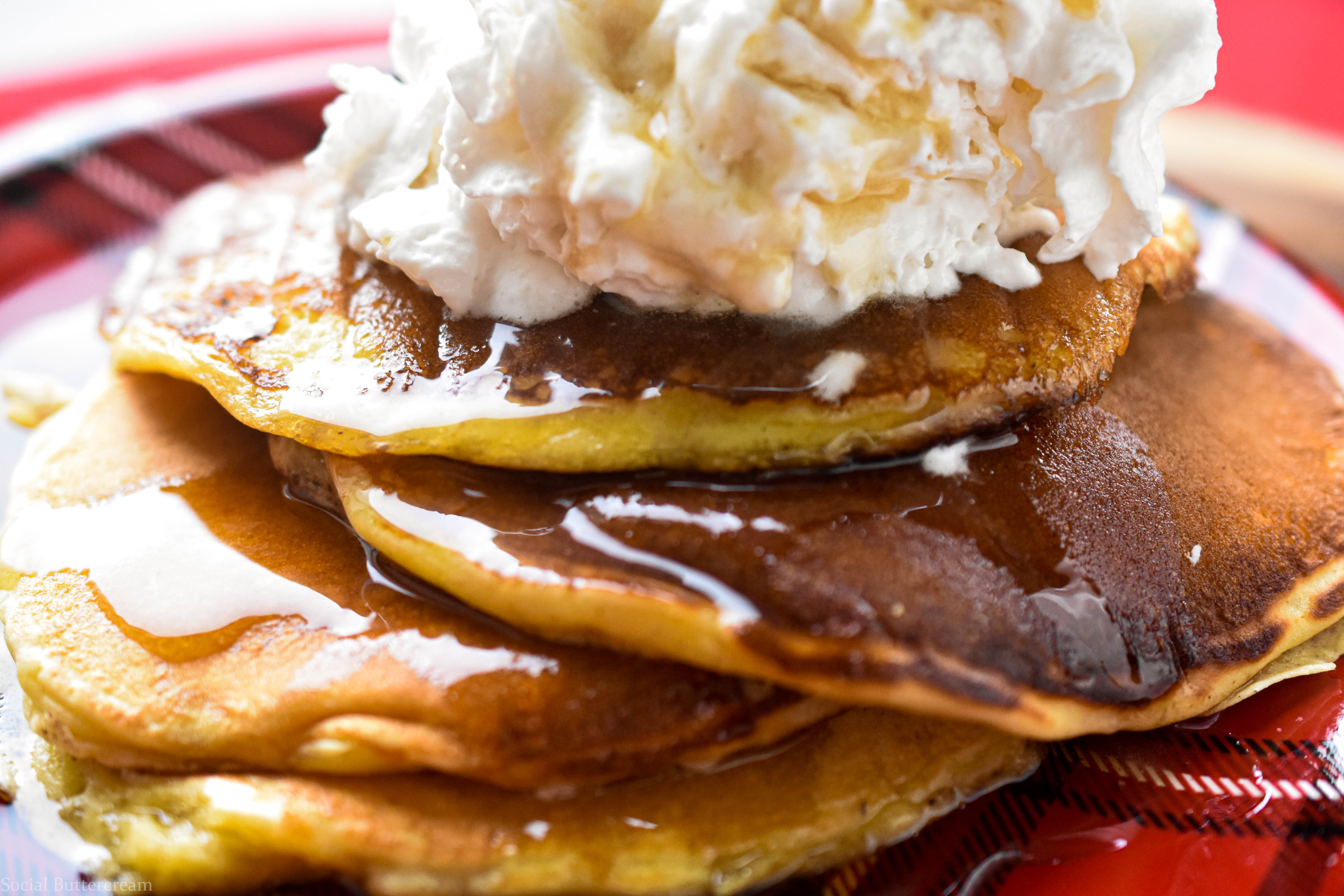 Eggnog Pancakes with Maple Bourbon Syrup! Social Buttercream